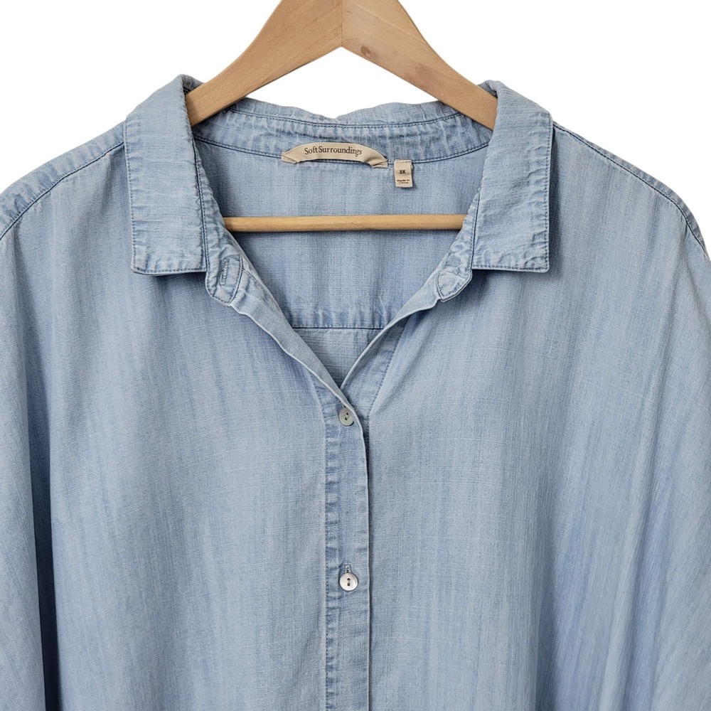 Soft Surroundings Top Womens 3X Blue Chambray Je Veux Tencel Shirt Button Up - Picture 6 of 10